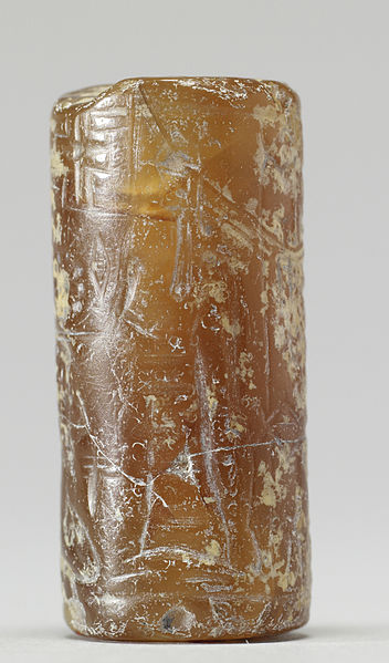 File:Kassite - Cylinder Seal with Human Figures and Inscriptions - Walters 42688 - Side E.jpg