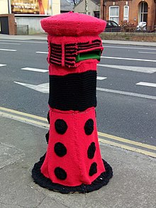 Knitted Dalek pillar box.jpg