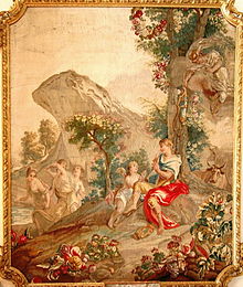 Tapisserie représentant le dieu Apollon dans une scène de la mythologie grecque.