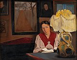 Lamplicht. Interieur met de vrouw van de kunstenaar (1898)