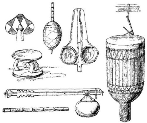 Instruments and utensils of Vira people, July 1860