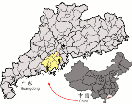 Jiangmenin sijainti Kiinan Guangdongin maakunnassa