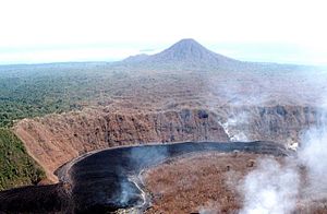 Lolo, north of the steaming lava from the 2002 eruption of the Pago in the foreground