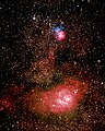 سديم البحيرة and مسييه 20 Nebulae in a montage of two film exposures with an 8" Schmidt–Newton telescope, manually guided