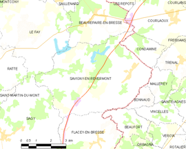 Mapa obce Savigny-en-Revermont