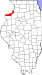 Harta statului Illinois indicând comitatul Rock Island