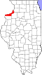 Mapa de Illinois con la ubicación del condado de Rock Island