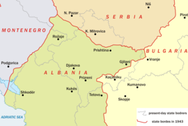 Italian occupation of Metohija and central parts of Kosovo (1941-1943) Map of Kosovo during WW II.png