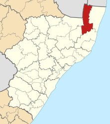 Map of KwaZulu-Natal with Jozini highlighted (2016) .svg