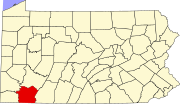 Map of Pennsylvania highlighting Fayette County.svg