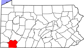 Map of Pennsylvania highlighting Fayette County.svg