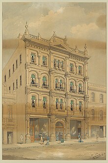 William Pitt, architect (c.1881) Melbourne Coffee Palace, 89 Bourke Street, Melbourne, architectural drawing Melbourne Coffee Palace.jpg