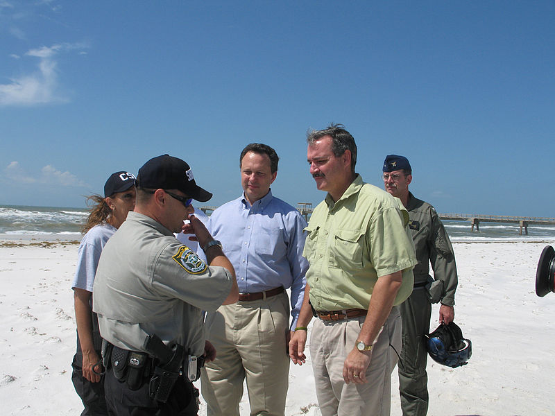 File:Michael Brown and Jeff Miller tour destruction at Navarre, FL beach.jpg