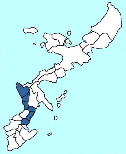 Localisation du district de Nakagami dans la préfecture d'Okinawa.