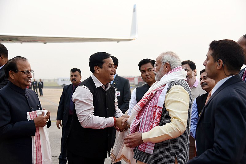 File:Narendra Modi being seen off by the Governor of Assam, Shri Jagdish Mukhi and the Chief Minister of Assam, Shri Sarbananda Sonowal, as he emplanes for New Delhi from Guwahati, after the visit to Mizoram and Meghalaya (1).jpg