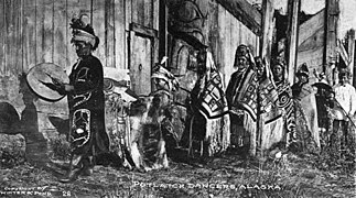 Natives in Potlatch ceremonial dress, Alaska, between 1901 and 1911 (AL+CA 6754).jpg