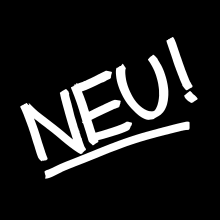 "NEU!" logo, in white, over black background