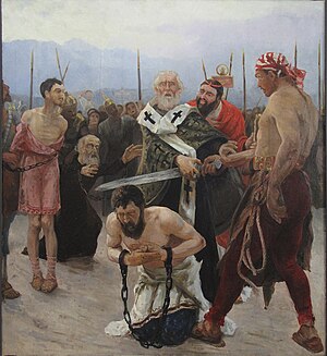 Nikolai Imetegija peatab huku. I. Repini maali koopia. Rudolf Sajor. 20. saj. algus. Narva Muuseum