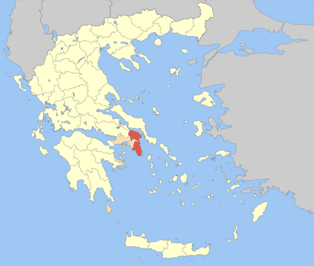 Mapa da Grécia, com a Ática Oriental em destaque.