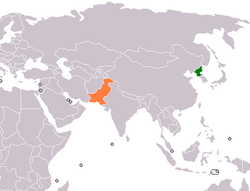 Mapa označující umístění Severní Koreje a Pákistánu