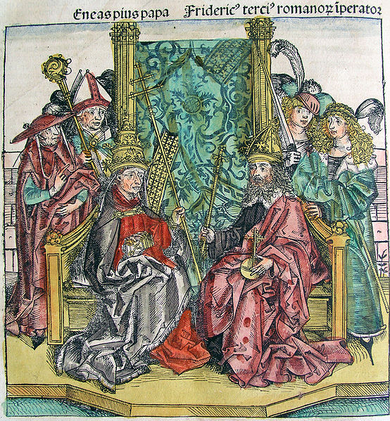 File:Nuremberg Chronicles - Aeneas, Pope and Frederick 3rd, Emperor (CCLXVIIv).jpg