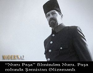 Nuru Paşa rolunda, Qafqaz dağı yol ver bizə adlı klipin çəkilişi.jpg