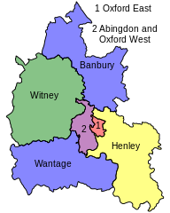 Оксфордширдегі парламенттік округтардың картасы 1997-2010 жж