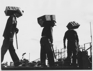 PWA, New Jersey "Hod carriers move bricks up for the construction of the Tea Neck High School." - NARA - 195866.tif