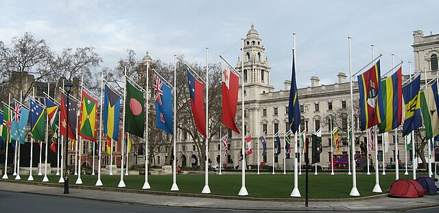 Flags of the members of the Commonwealth in Parliament Square, London