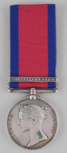 Military General Service Medal awarded to Sgt. Peter Brouse, Dundas Militia Peter Brouse War of 1812 Medal.png