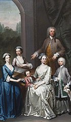 Sir Jacob Astley, 3rd Baronet Astley of Hill Morton (1692-1760), with his wife, Lucy L'Estrange, Lady Astley (1699-1739) and their children: Isabella Astley (1724 - 41); Blanche, later Mrs Edward Prat