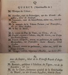 Kopie von zwei Seiten eines 1789 gedruckten Buches mit einer Liste der Namen der Abgeordneten mit Beruf