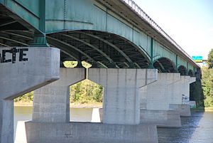 A box girder bridge high above the river.