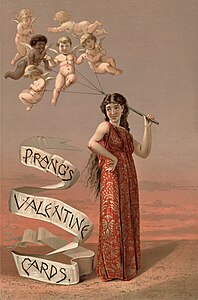 Бостонда литография компания этген, алгъышлау открыткала-валентинкаланы рекламасы, 1883 джыл