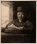 Thumbnail for File:Rembrandt van rijn, autoritratto alla finestra, 1648, acquaforte, puntasecca e bulino, VI stato (gdsu).jpg