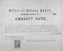 Oath of amnesty submitted by Robert E. Lee in 1865 Robert E Lee's Amnesty Oath 1865.gif