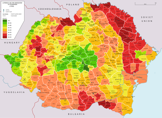 Дял на грамотните, според преброяването на населението през 1930 г.