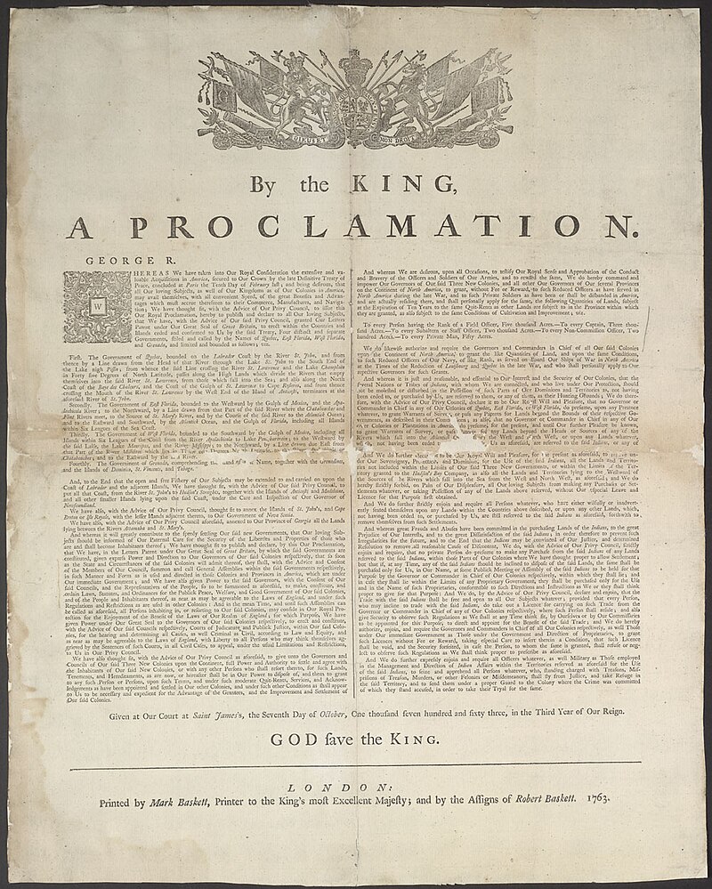 The Royal Proclamation of 1763 formally ended the Seven Years' War 