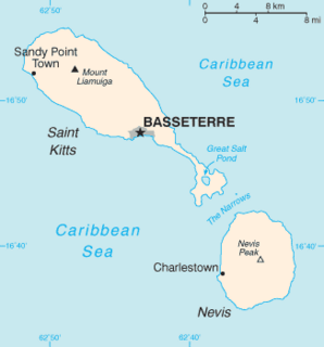 Saint Kitts Island in the West Indies; part of the Federation of St. Kitts and Nevis