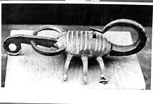 Bronze lock in a form of scorpion from Nalanda, India, 10th century. Scorpion Lock, Bronze from Nalanda, Bihar, dating from 10th century A.D..jpg