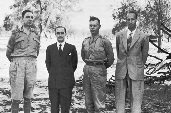 Secret Emissaries to Lisbon (left to right) Strong, Generale di Brigata Giuseppe Castellano, Major General Bedell Smith, and Consul Franco Montanari, 