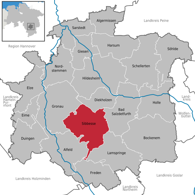 Läget för kommunen Sibbesse i Landkreis Hildesheim
