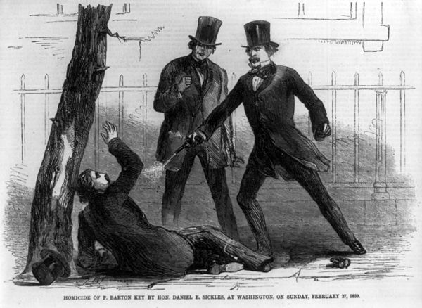 Sickles fatally shoots Key in 1859.