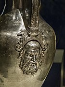 Silver Oinochoe (wine jug) with Silenus relief from the tomb of Philip II of Macedon at Aigai (Vergina) 350-336 BCE 02.jpg