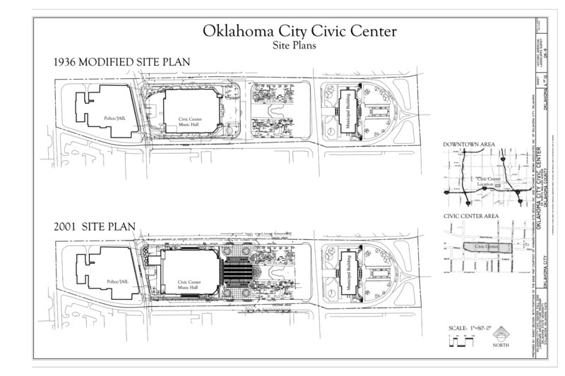 File:Site Plans (1936 and 2001) - Oklahoma City Civic Center, Bounded by N. Shartel Avenue to the West, N. Hudson Avenue to the East, Couch Drive to the North, and Colcord Drive to HALS OK-9 (sheet 4 of 7).tif