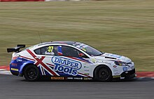 Smith driving the Excelr8 Motorsport MG6 at Snetterton during the 2019 British Touring Car Championship season. Snetterton BTCC Tyre Test Day 17th July 2019, MG6 GT, Rob Smith (48316905586).jpg