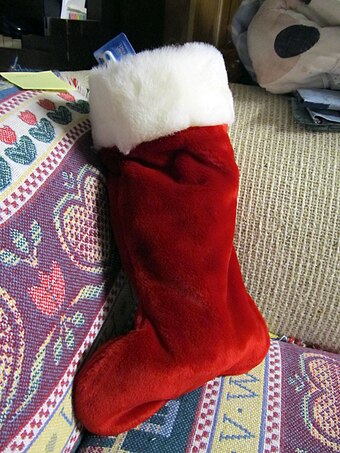 A filled Christmas stocking.