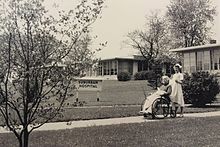 A nurse with her patient at the original Suburban Hospital in 1943 Suburban Hospital 1943.jpg