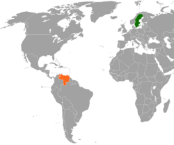 Map indicating locations of Sweden and Venezuela