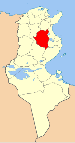Map of Tunisia with Kairouan highlighted